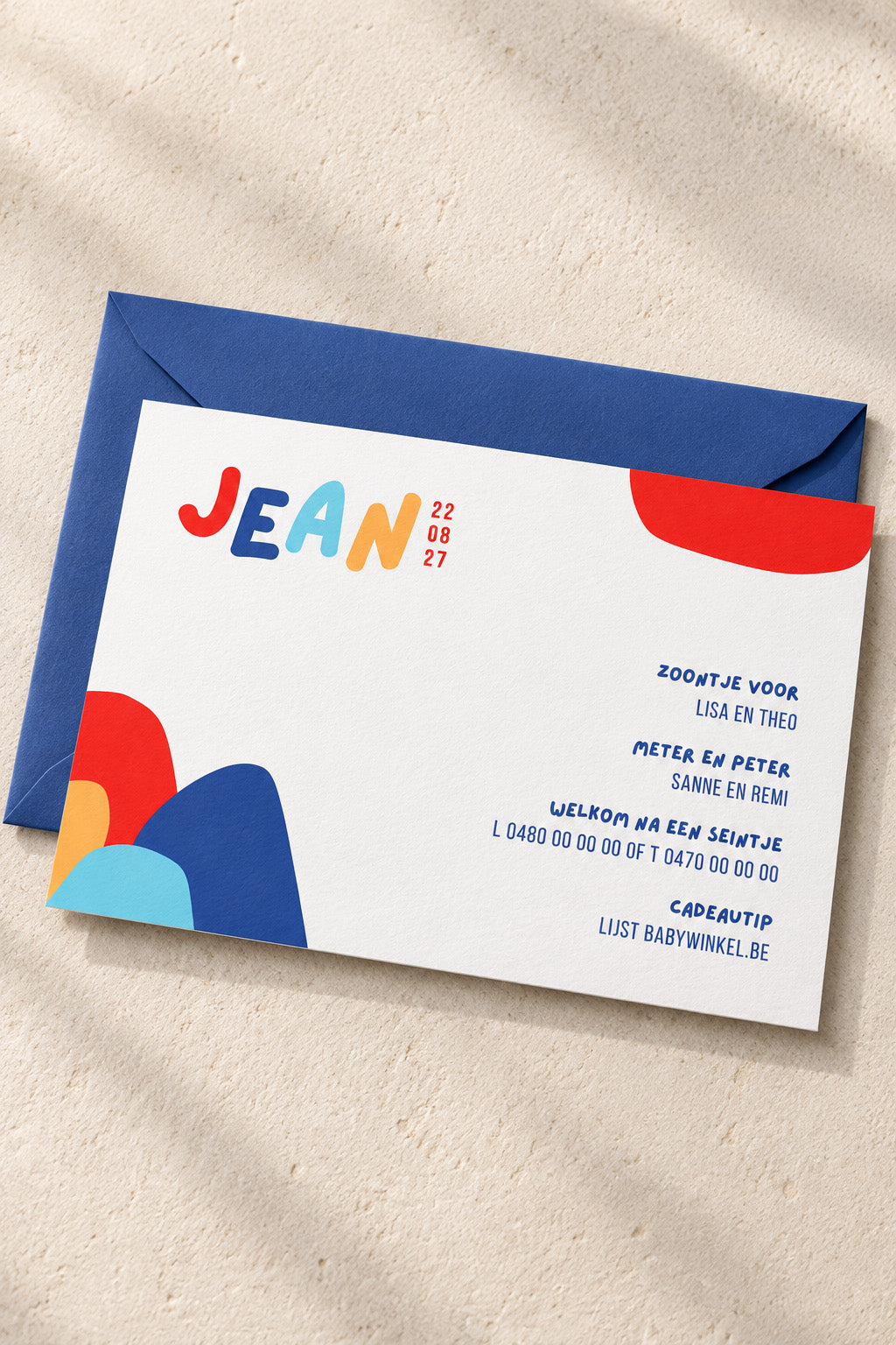 Geboortekaartje sjabloon 'Jean' - vrolijke vormen