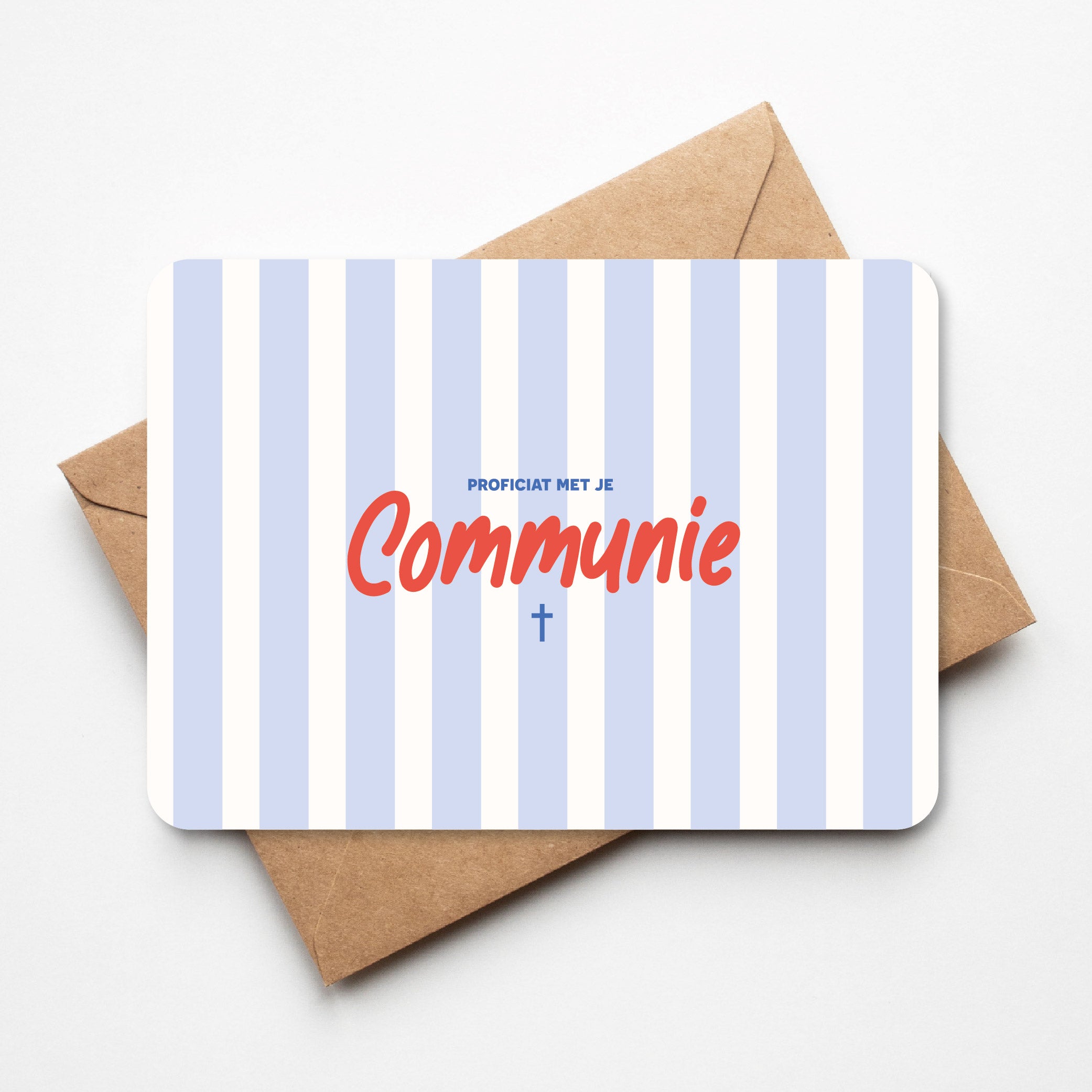 Communie kaartje - Strepen blauw