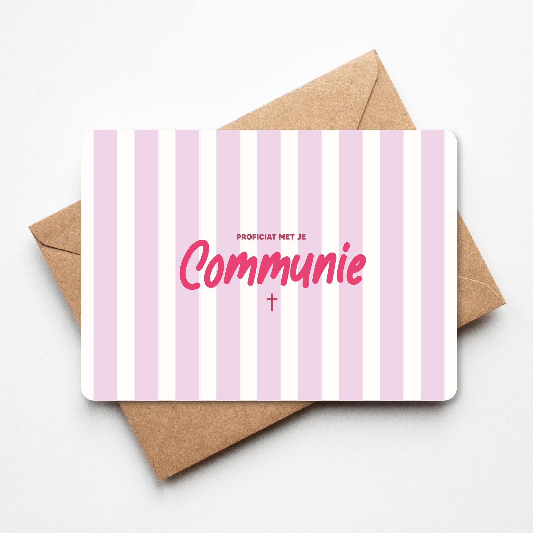Communie kaartje - Strepen roze