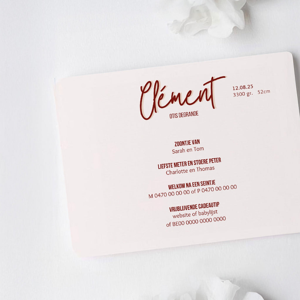 Geboortekaartje bordeaux kleur zelf maken