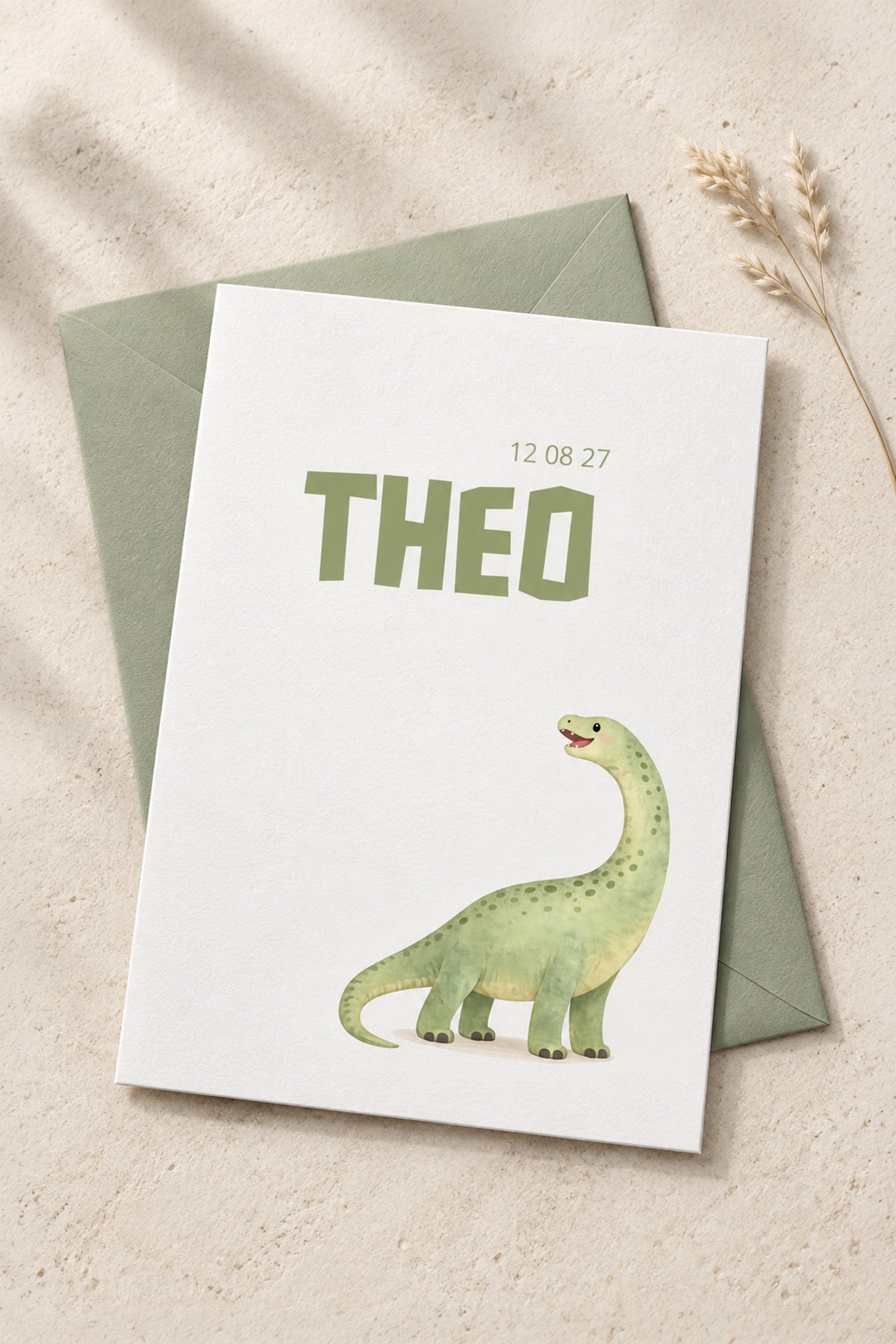 Geboortekaartje sjabloon 'Theo' - Dinosaurus