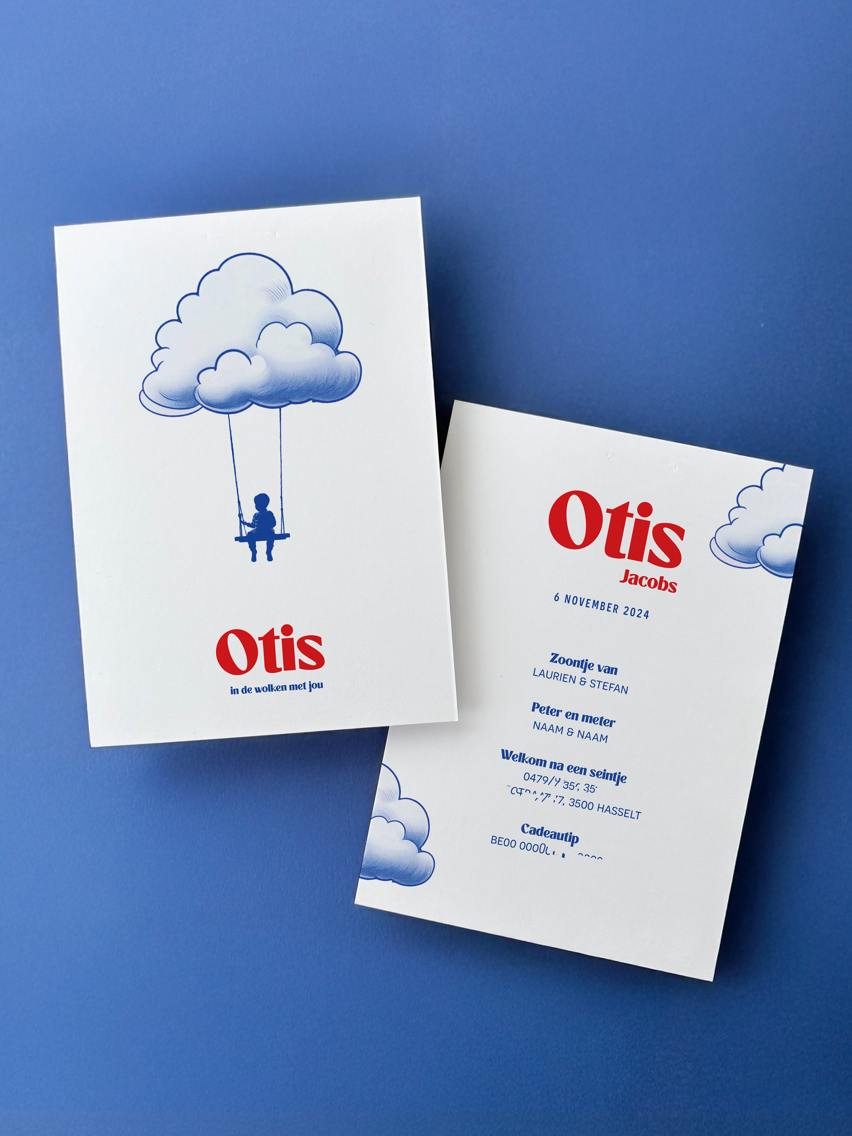 Geboortekaartje jongen met wolken en schommel