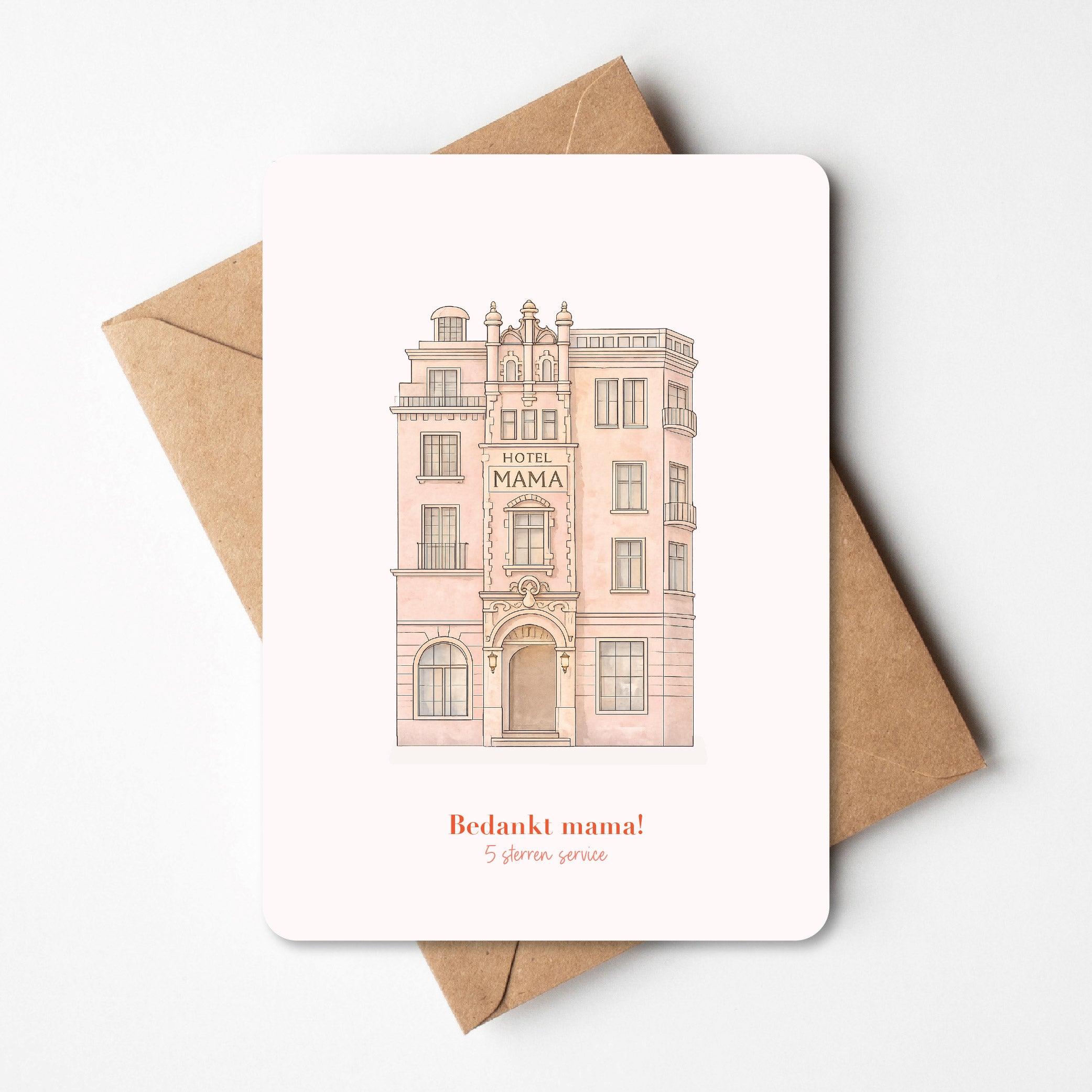 Grappig kaartje met illustratie van hotel mama