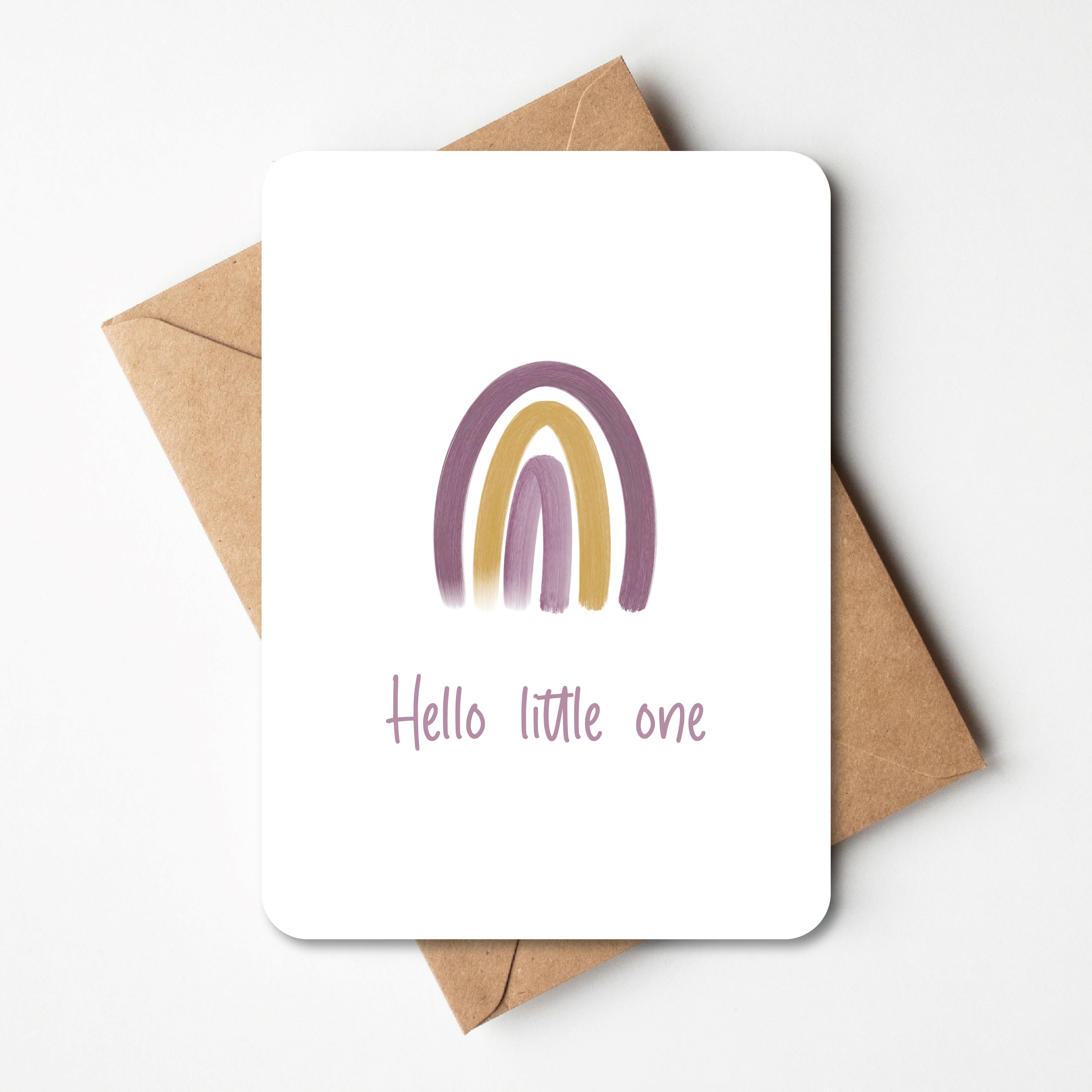 Kaartje geboorte met roze regenboog