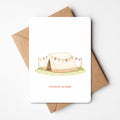 Kaartje met illustratie van tent met vlaggetjes 