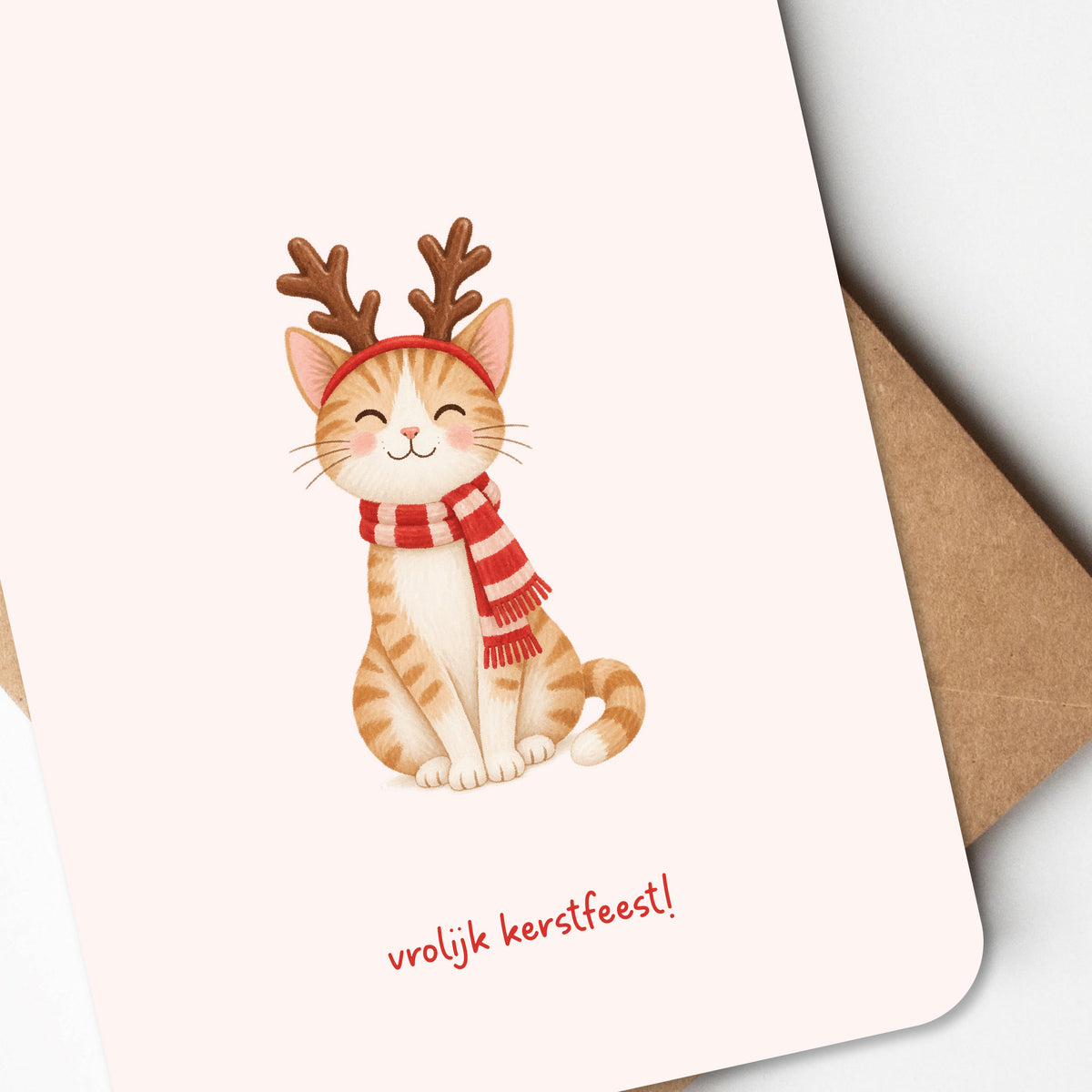 Kerstkaart - Kat met rendiergewei