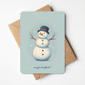 Kerstkaart met illustratie van sneeuwpop