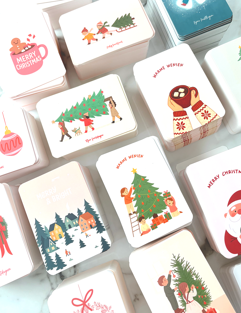 Overzicht van nieuwe collectie kerstkaarten - minimalistisch warm