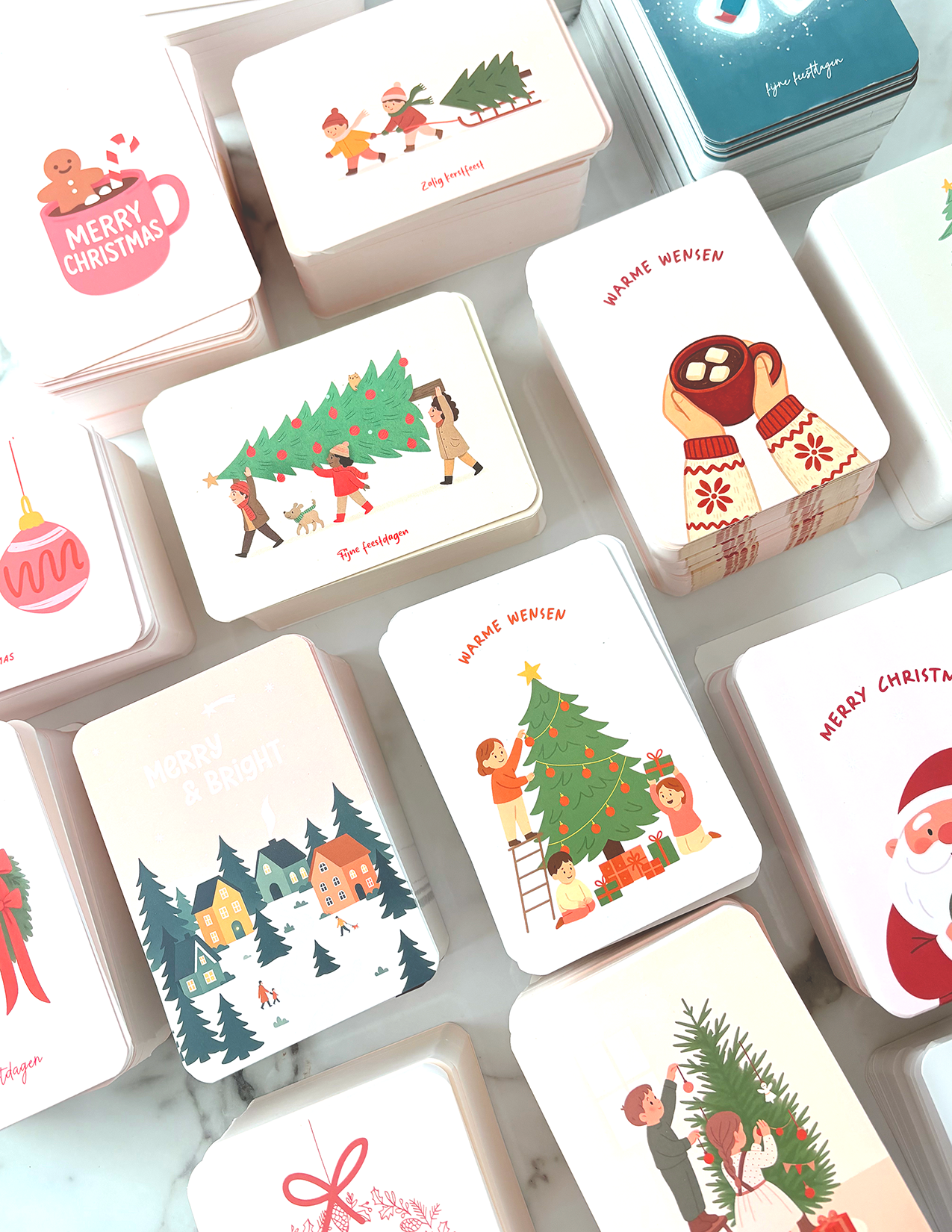 Overzicht van nieuwe collectie kerstkaarten - minimalistisch warm