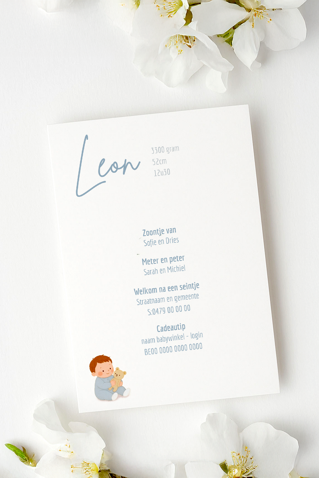 Geboortekaartje Canva template - Leon