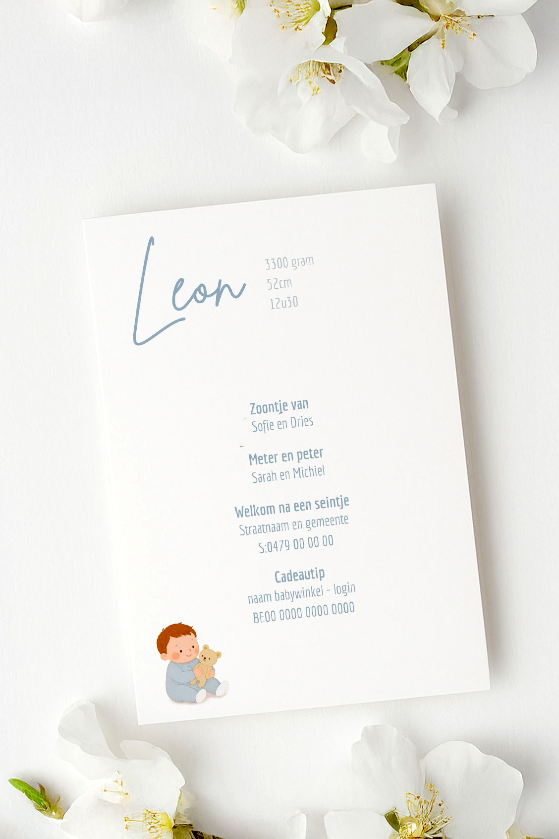 Geboortekaartje Canva template - Leon