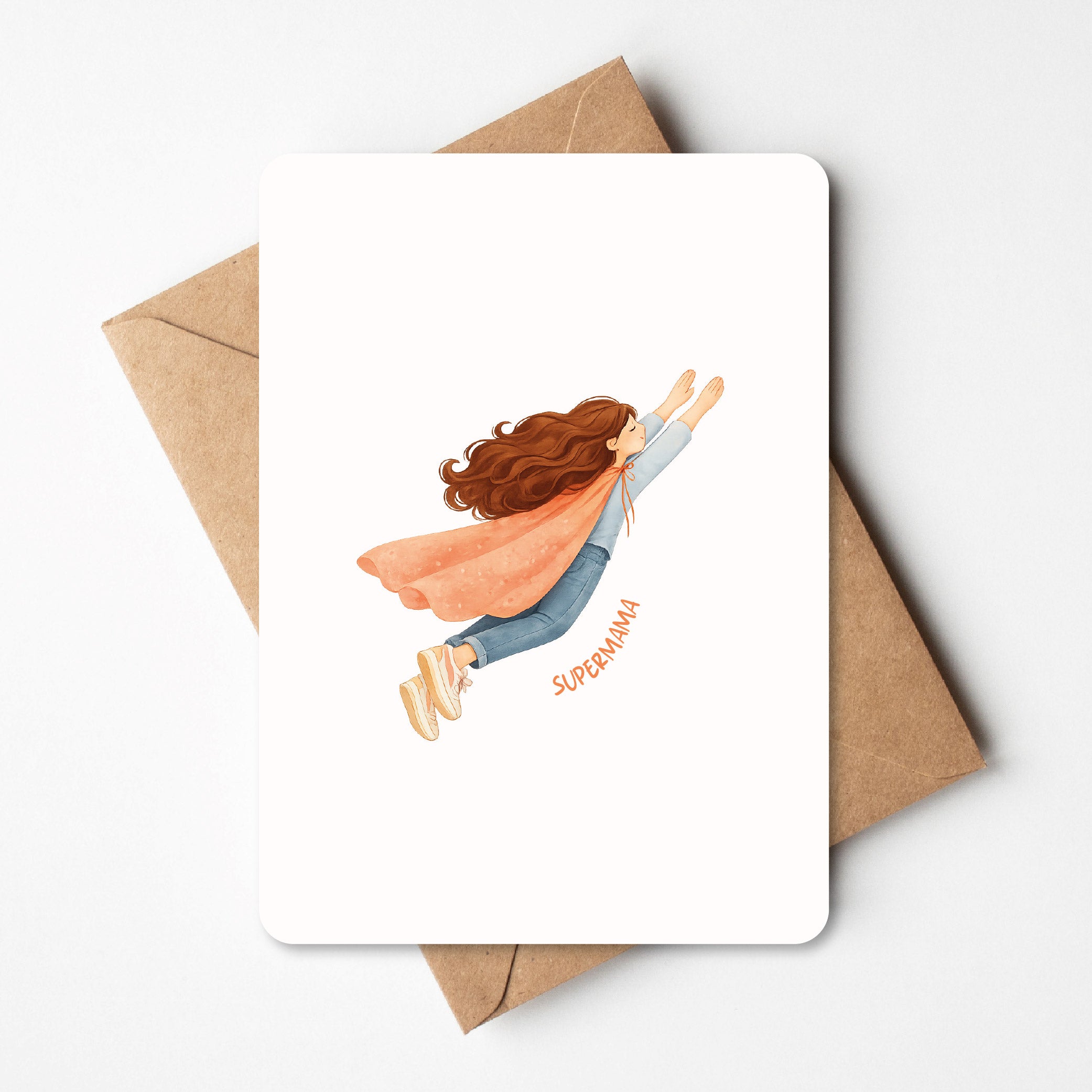 Kaartje voor moederdag met illustratie van een supermama