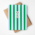 Nieuwjaarskaart met groene en lichtblauwe strepen, Happy New Year-tekst en kraften envelop
