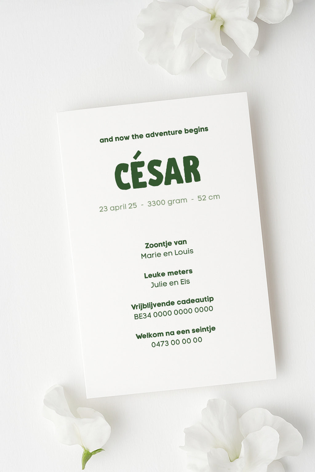 Achterkant tekst voor geboortekaartje