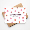 Kleurrijk kaartje voor communiefeest met roze bloemen