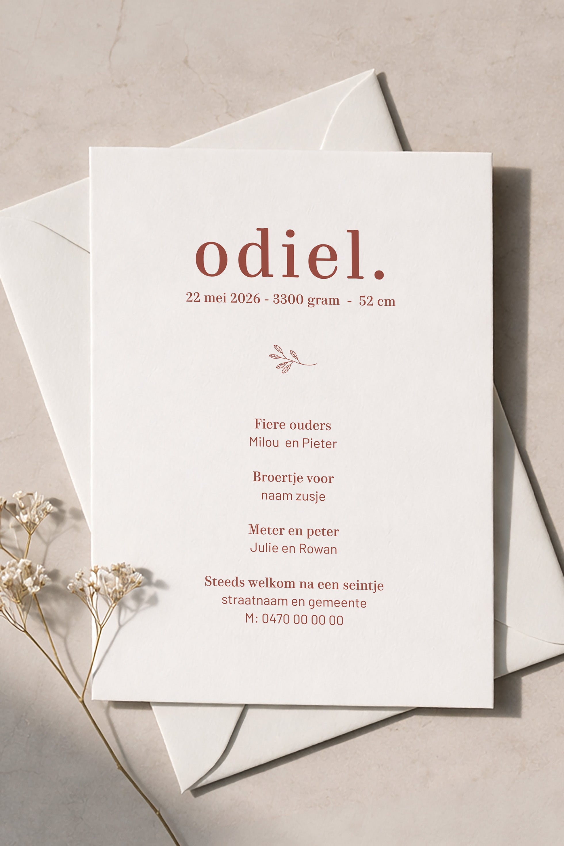 Canva geboortekaart template -  Odiel takje