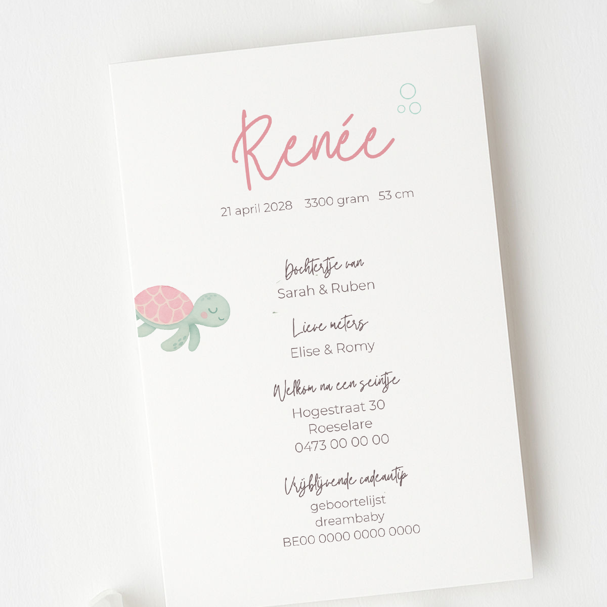 Geboortekaartje Canva template - Renée