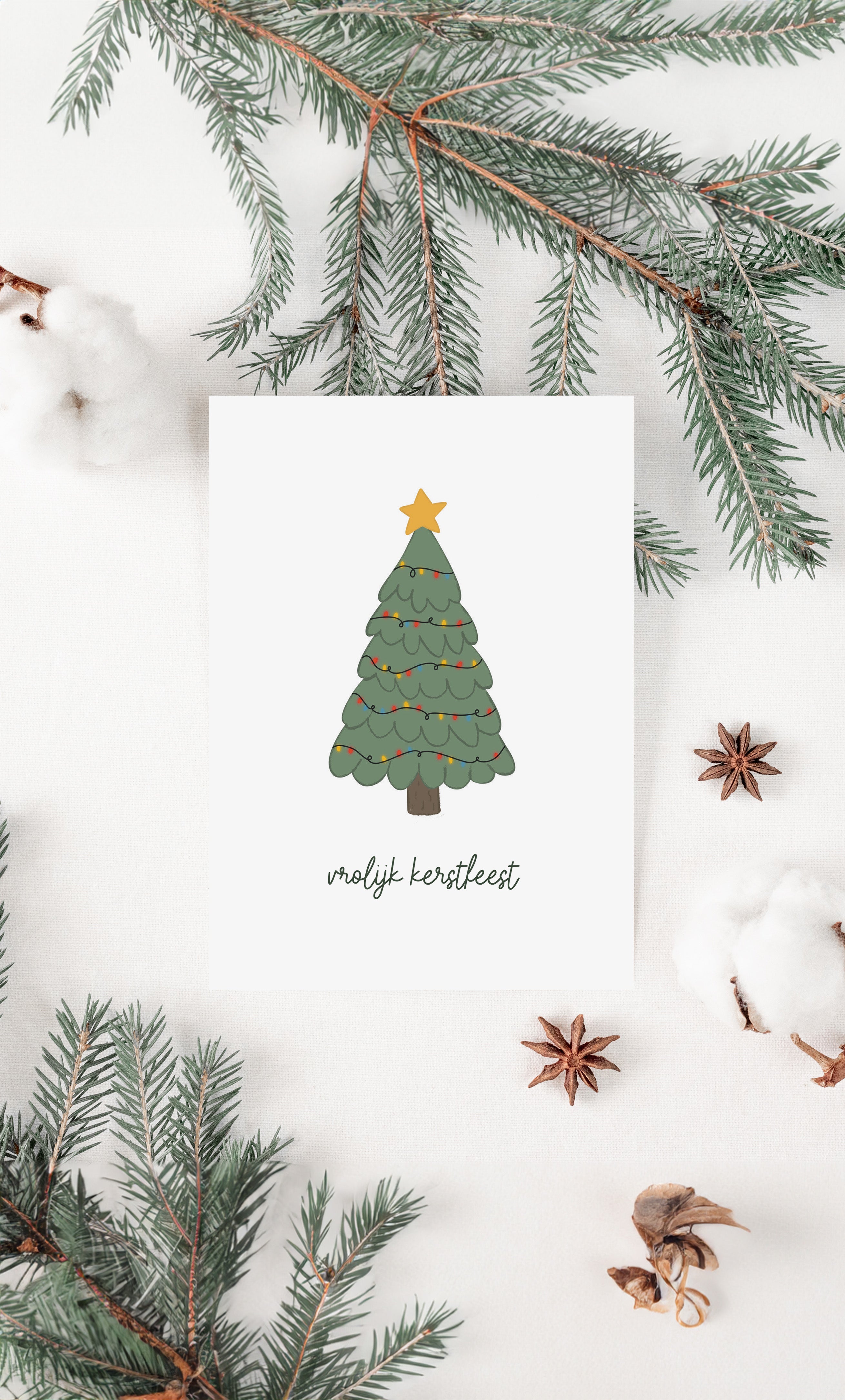 Kerstkaart - Kerstboom met lichtjes