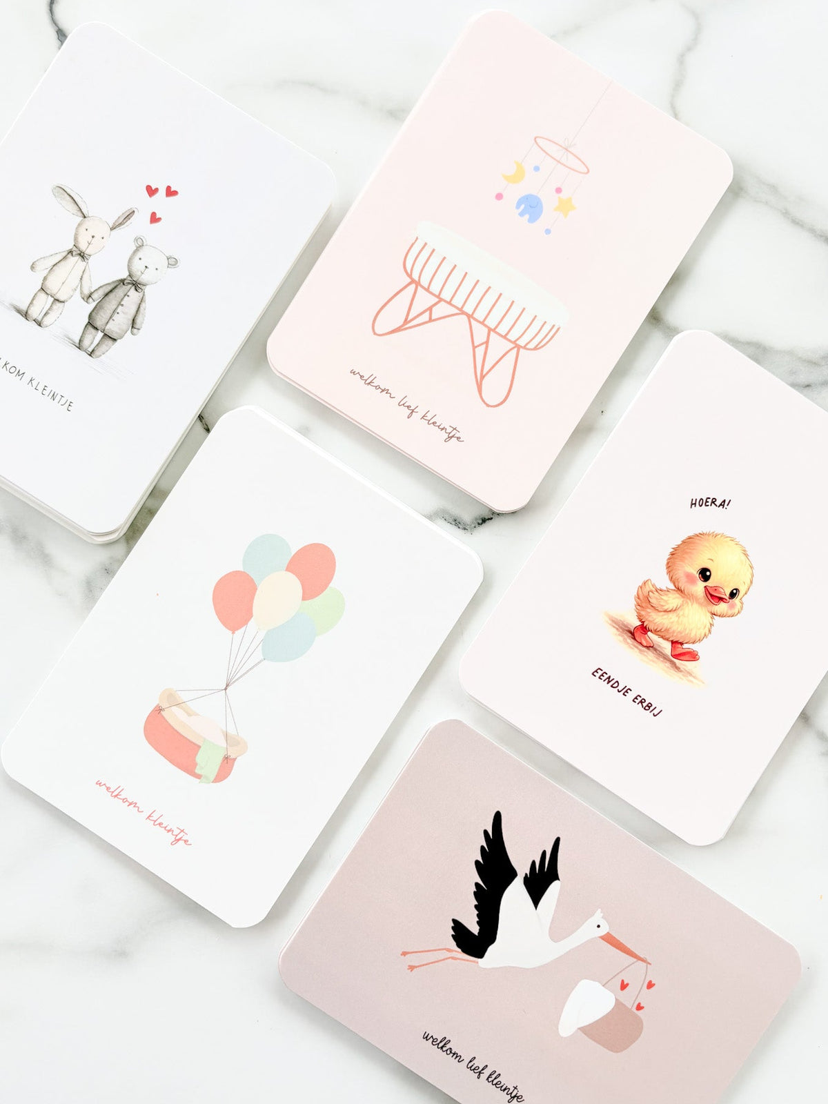flatlay wenskaarten geboorte babyborrel