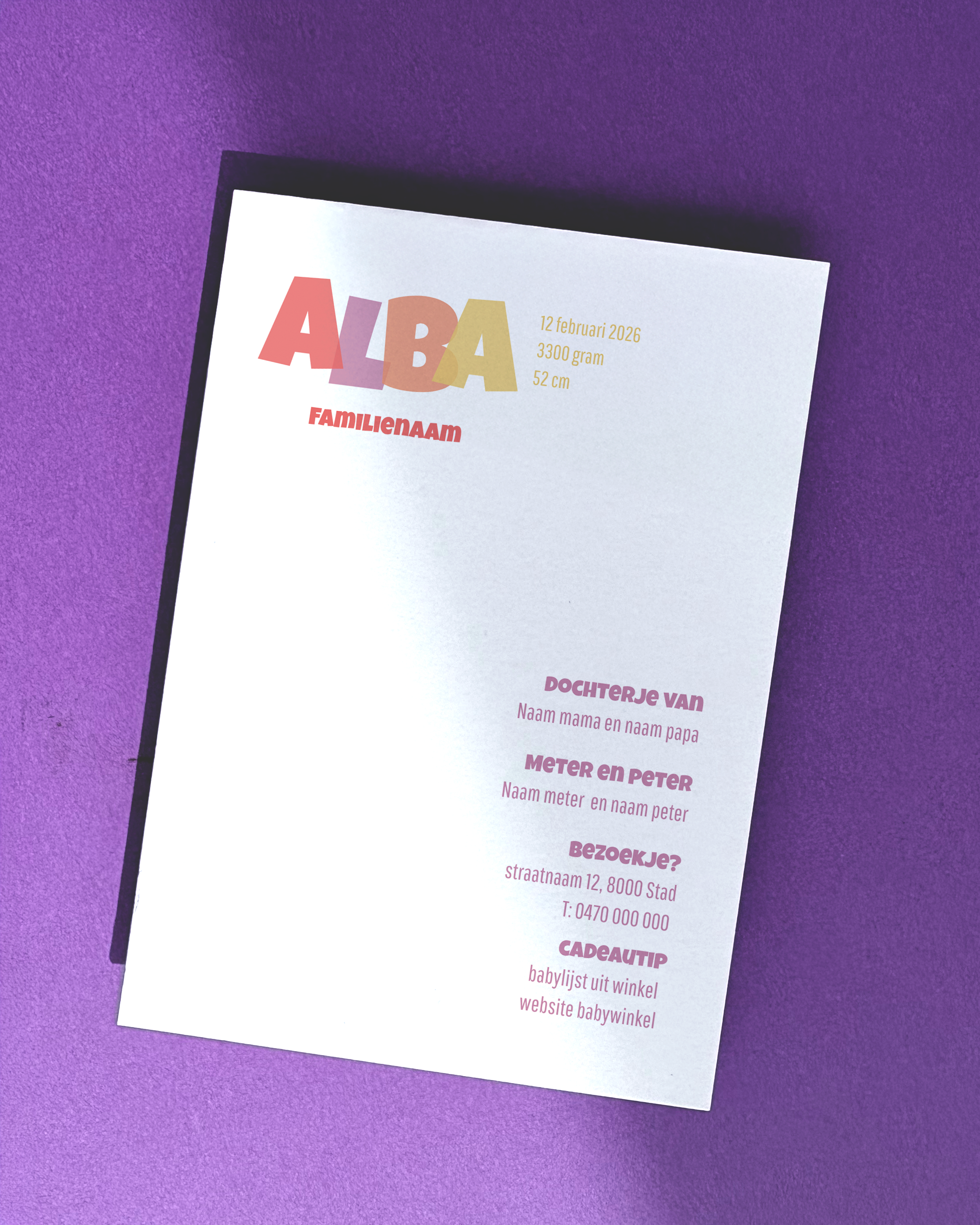 Canva geboortekaart template  - Alba