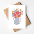 Kaartje zonder tekst, illustratie van kan met bloemen in